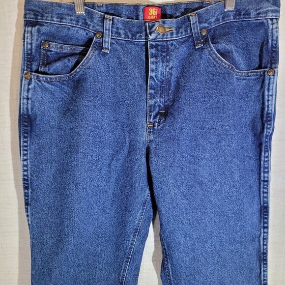 Wrangler Slim Fit 36 Jeans Mens 36X30 Blue 1036MWZDS Denim Dark Wash Cotton - Picture 6 of 9